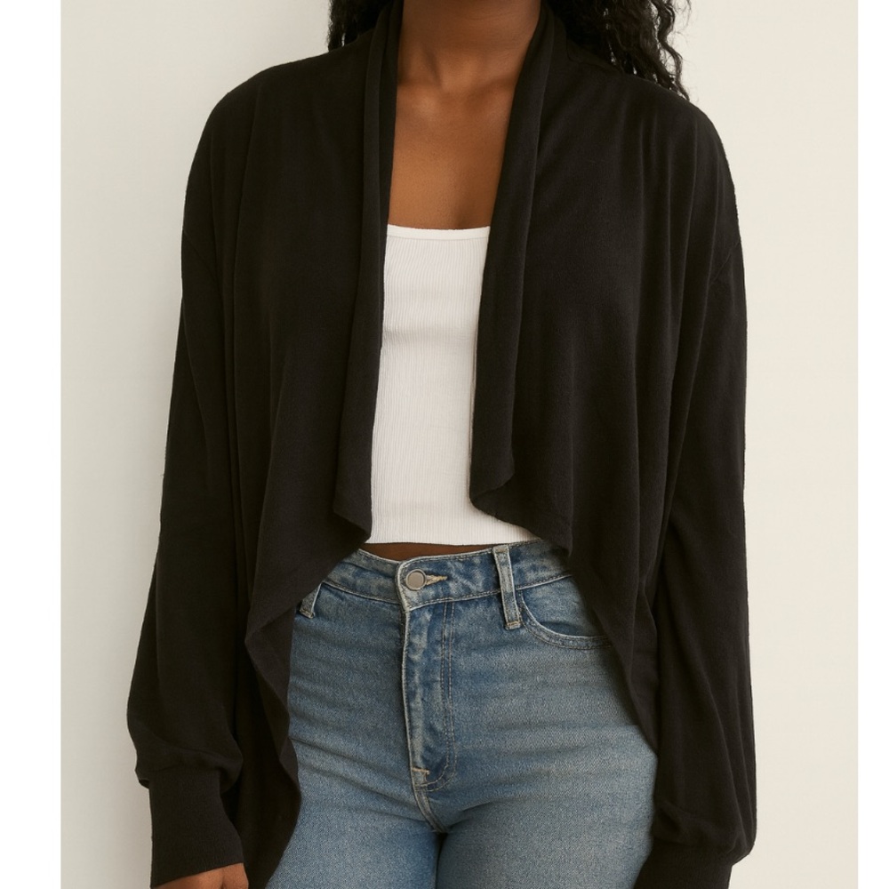 DKNYc Women's Black Open Front Cardigan Sweater